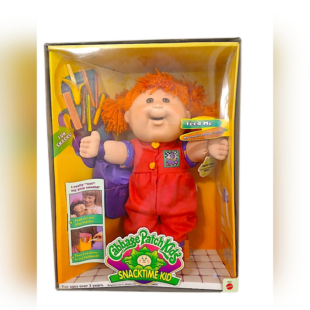 Vintage Cabbage Patch Snacktime Doll Mechanical New In Box Sealed w Food Redhead